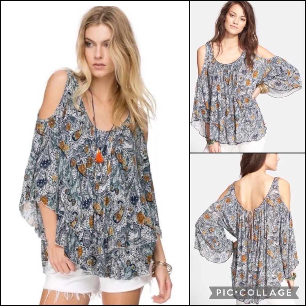 Free People Floral Paisley Cold Shoulder Blouse Top
